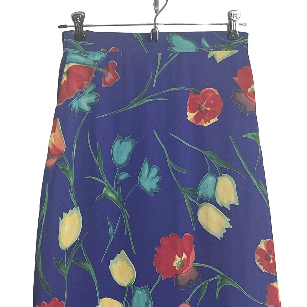 Bentley Arbuckle Vintage MIDI Skirt Size 4 Purple Floral Tulips Romantic USA - Picture 3 of 10